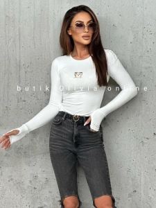 Bluzka z rozcięciem na kciuk LOVE CREAM - ecru