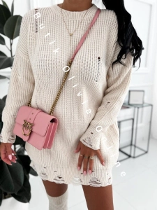 Sweter oversize długi HARMONI - jasny beż 