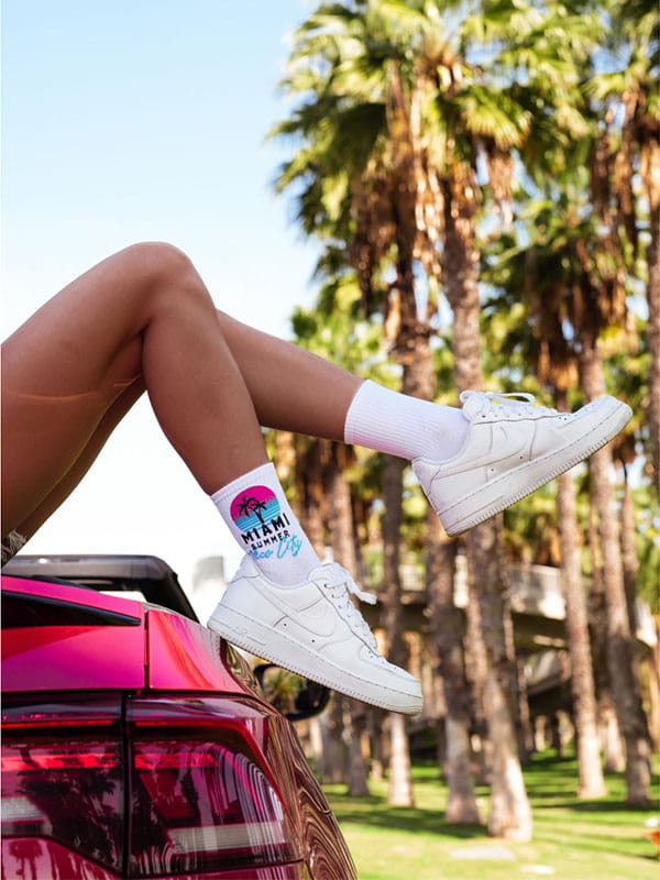 damskie skarpetki za kostkę białe z nadrukiem miami