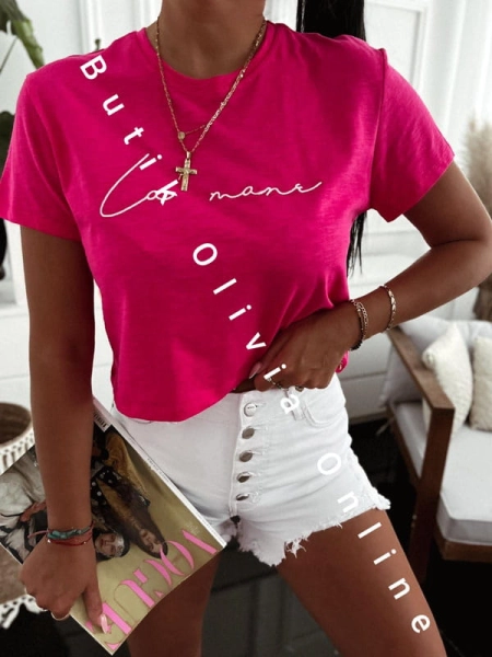 T-shirt z haftem MANE - fuksja