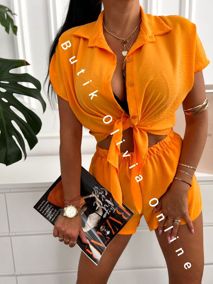komplet-letni-krotka-koszula-luzne-szorty-pomarnczowy