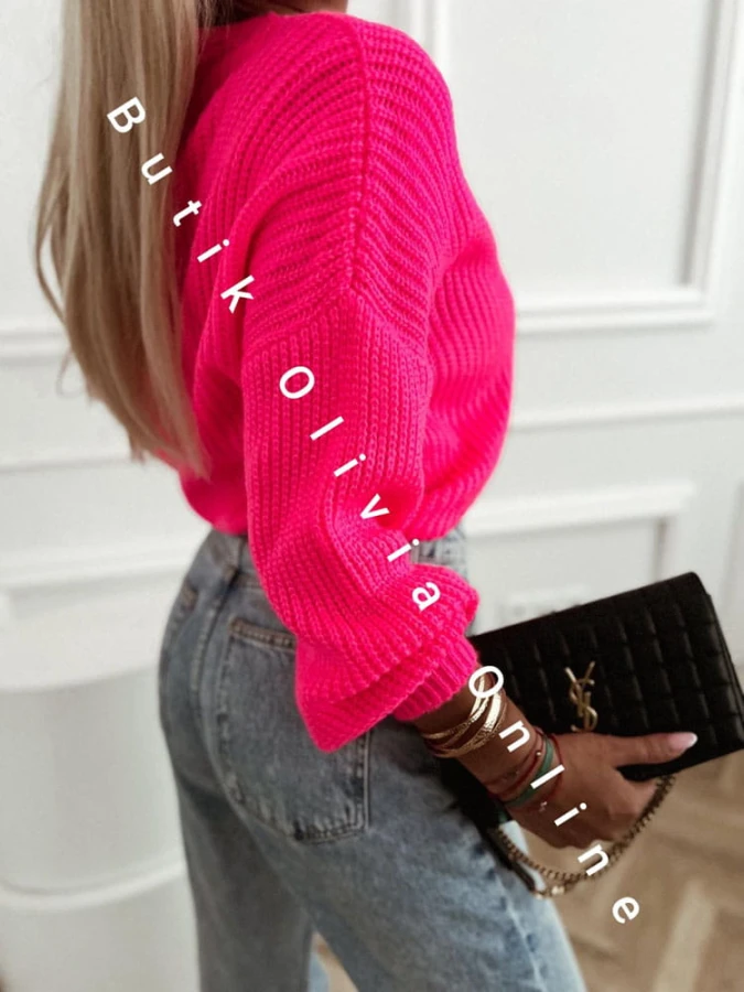 sweter-oversize-krotki-zapinany-na-guziki-neon-roz