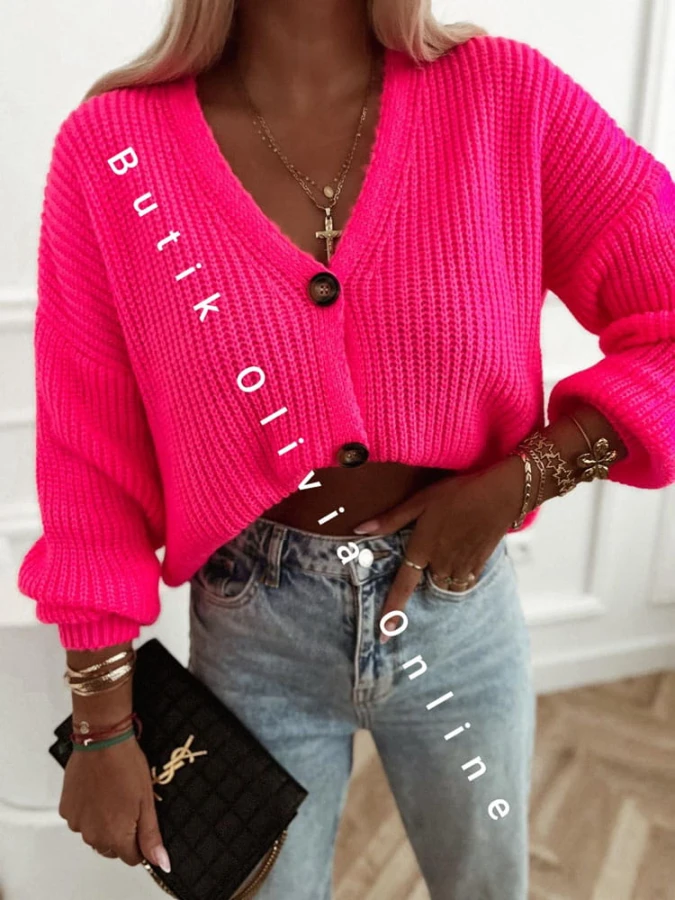 sweter-oversize-krotki-zapinany-na-guziki-neon-roz