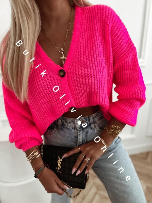 sweter-oversize-krotki-zapinany-na-guziki-neon-roz