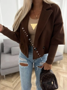 Kurtka oversize w jodełkę MINU - czekoladowa 