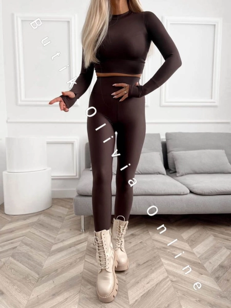 Komplet bluzka + legginsy SPLIT - czekoladowy 