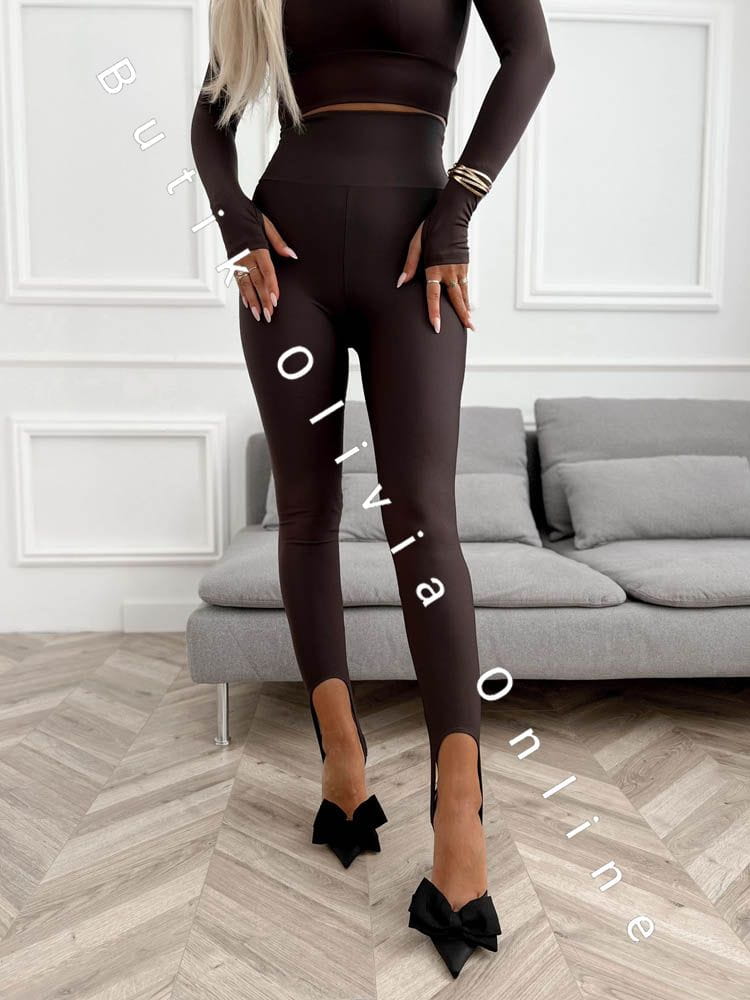 czekoladowy komplet bluzka legginsy narciarki