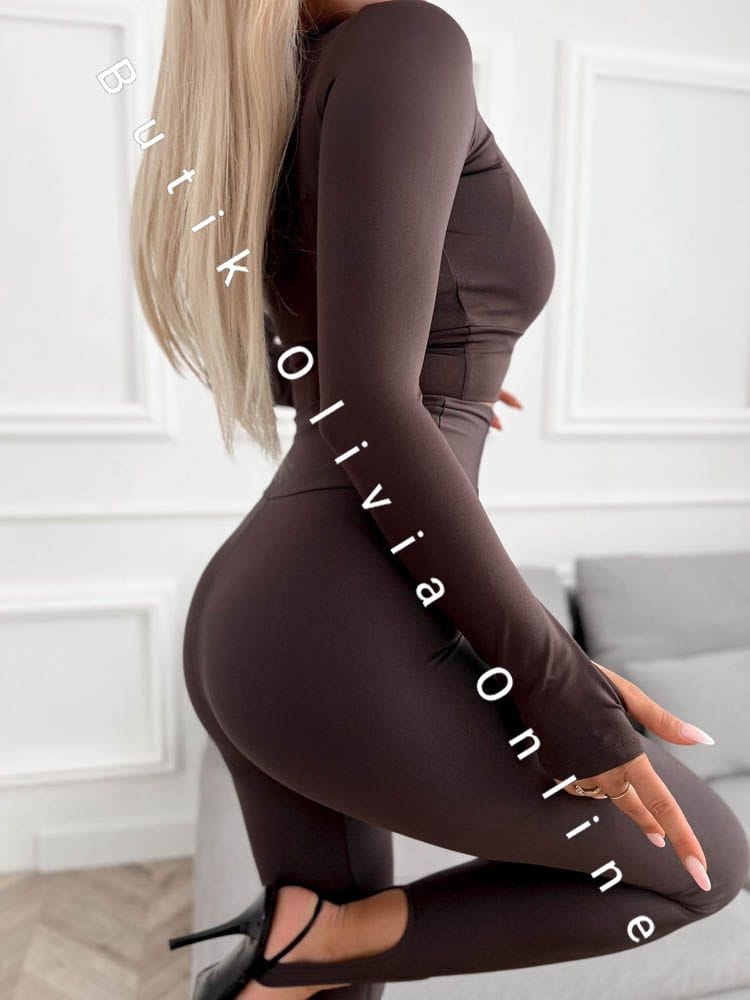 czekoladowy komplet bluzka legginsy narciarki