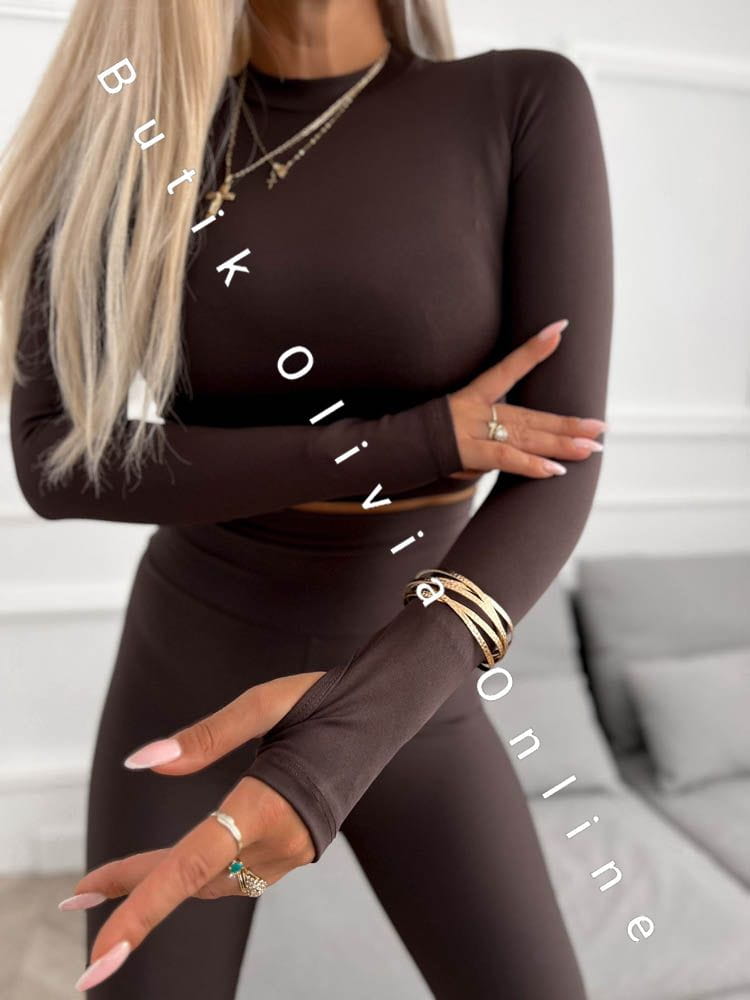 czekoladowy komplet bluzka legginsy narciarki