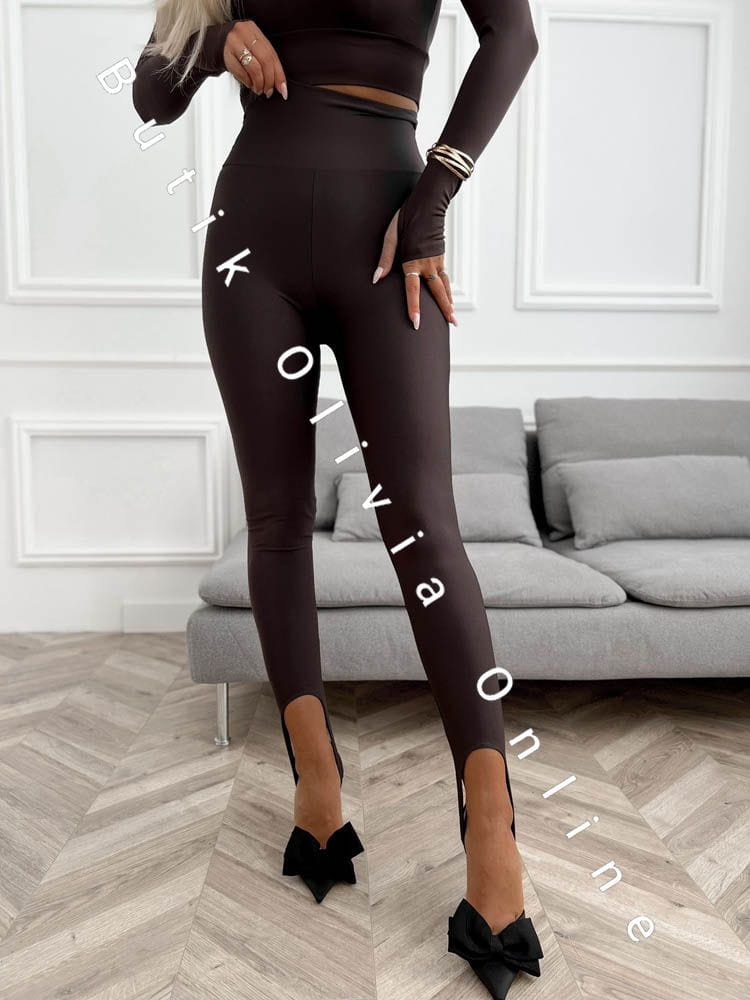 czekoladowy komplet bluzka legginsy narciarki