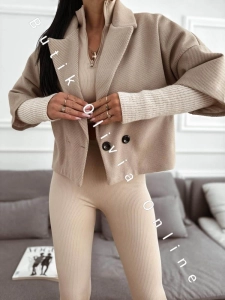 Kurtka oversize w jodełkę MINU - ciemny beż 