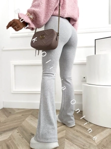 Legginsy prążkowane z szerokimi nogawkami MOLIE - szare 