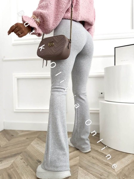 szare legginsy prążkowane z szerokimi nogawkami wysoki stan