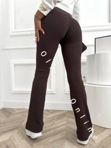Legginsy prążkowane z szerokimi nogawkami MOLIE - czekoladowe 