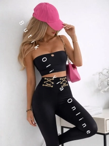 Legginsy push-up z łańcuszkami ROSE - czarne