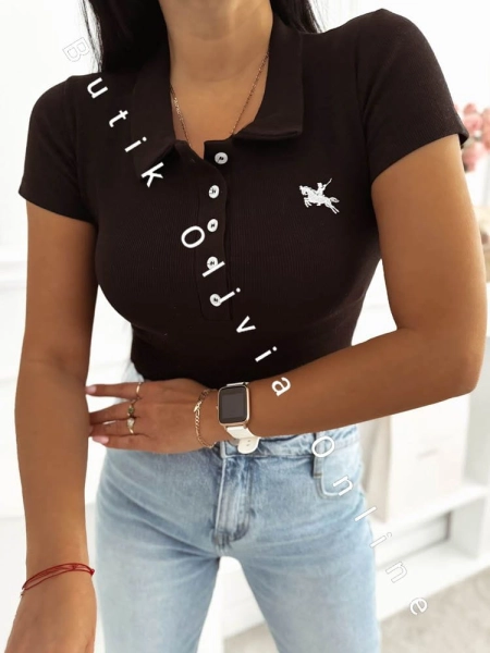 T-shirt prążkowany POLO - czarny 