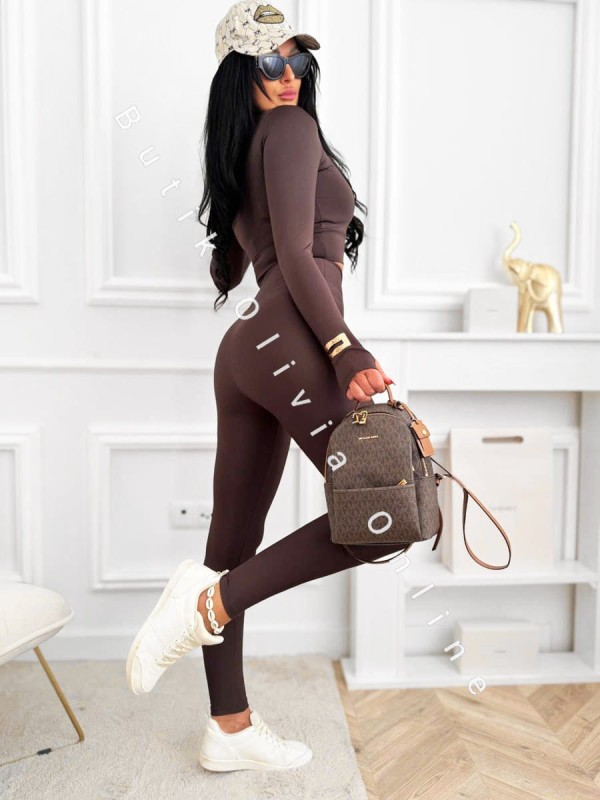 damskie legginsy lycra z wysokim stanem czekoladowe