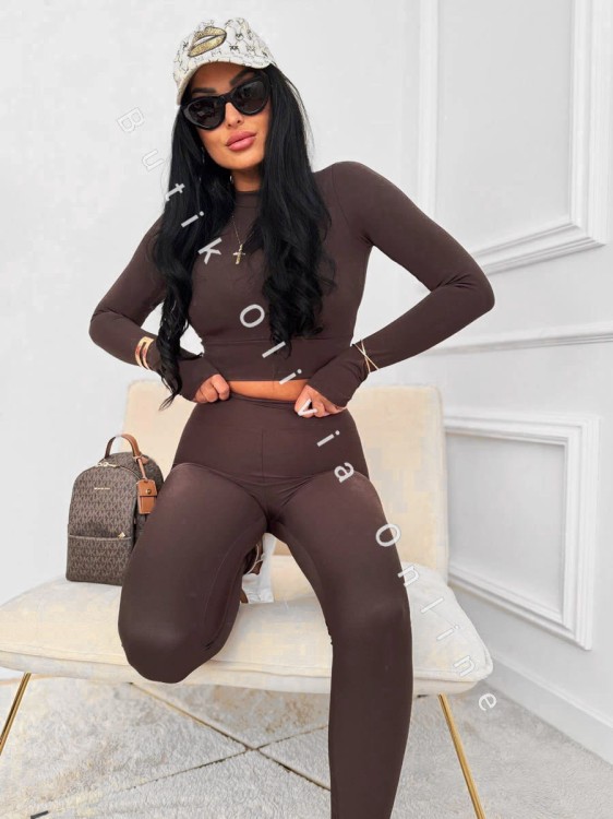 damskie legginsy lycra z wysokim stanem czekoladowe