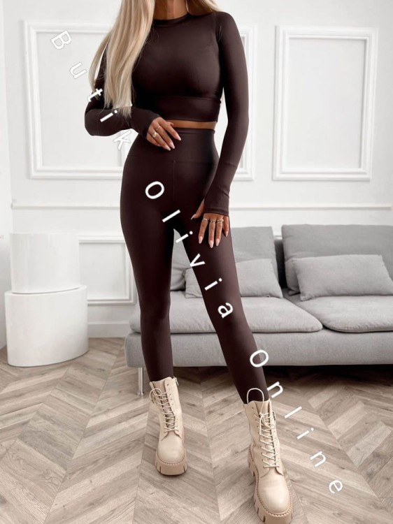 damskie legginsy lycra z wysokim stanem czekoladowe