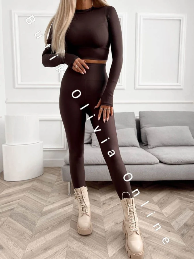 damskie legginsy lycra z wysokim stanem czekoladowe