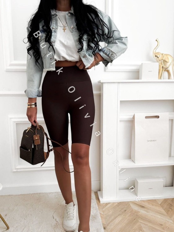 damskie legginsy kolarki lycra z wysokim stanem czekoladowe