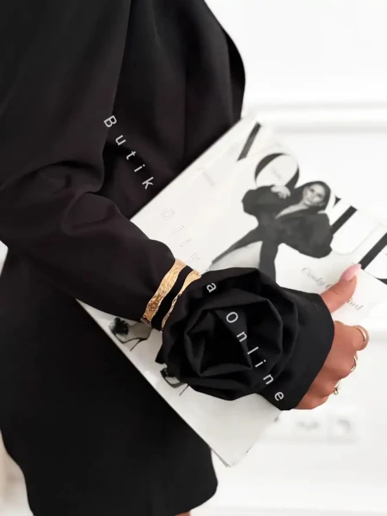 czarny elegancki komplet damski marynarka i spódnico-spodenki