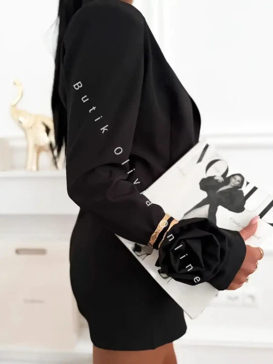 czarny elegancki komplet damski marynarka i spódnico-spodenki