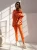 pomarańczowy damski komplet 3-częściowy bluza oversize legginsy prążkowane i top prążkowany na ramiączkach