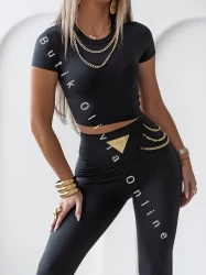 Komplet dopasowany bluzka + legginsy ANGEL - czarny  