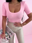 Bluzka na krótki rękaw z kwadratowym dekoltem MIKA - różowa 