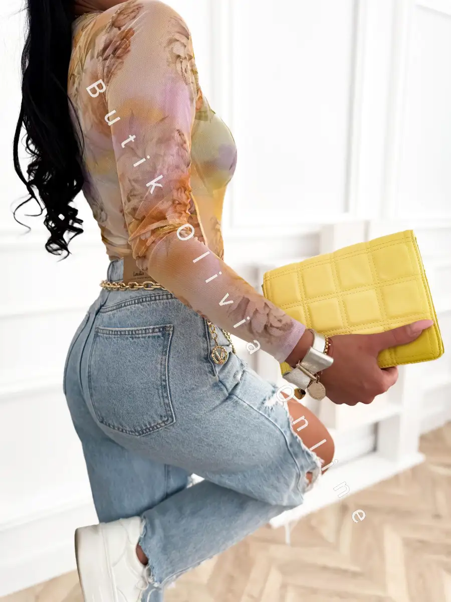 żółte transparentne body siatka w kwiaty