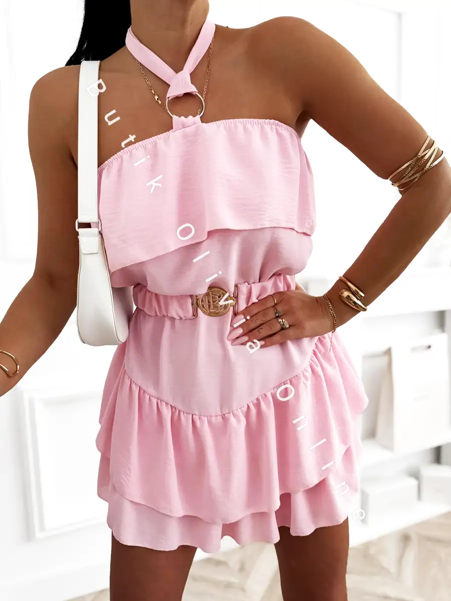 kombinezon hiszpanka bez rękawów z paskiem jasny róż