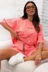 Komplet t-shirt oversize + krótkie luźne spodenki FOREVER - neon róż 