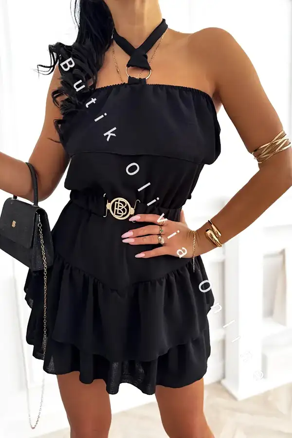 letni kombinezon hiszpanka bez rękawów z paskiem czarny