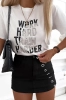 biały damski t-shirt z napisem work hard
