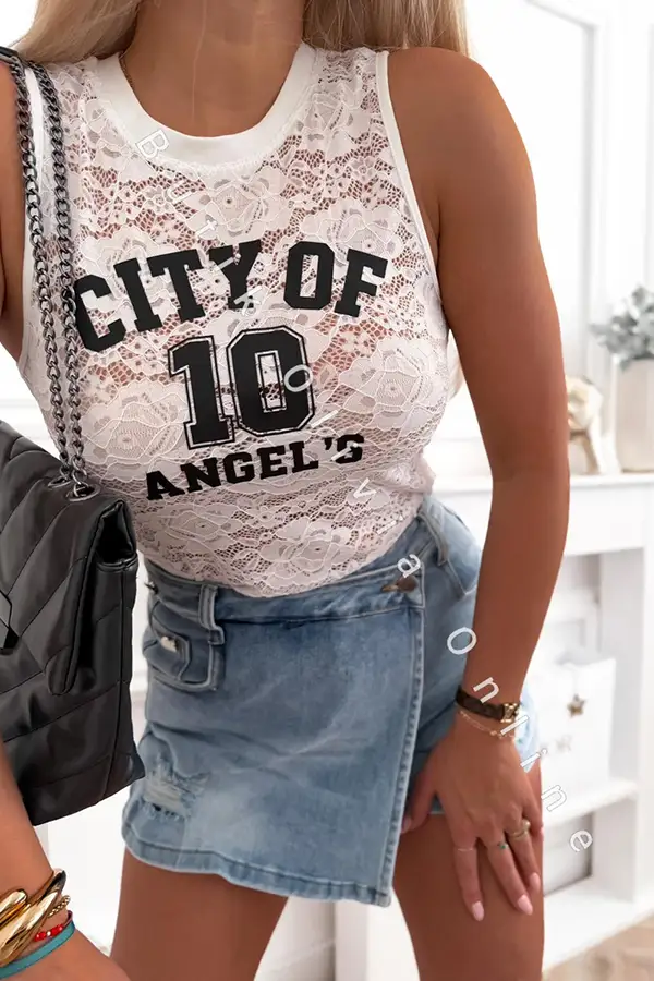 body koronkowe bez rękawów białe city od angel