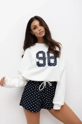 Komplet bluza oversize + szorty w kropki UNDER 98 - granat