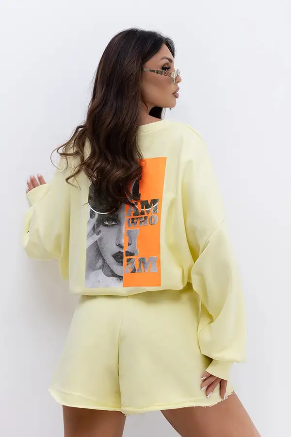 komplet bluza oversize i luźne szorty żółty