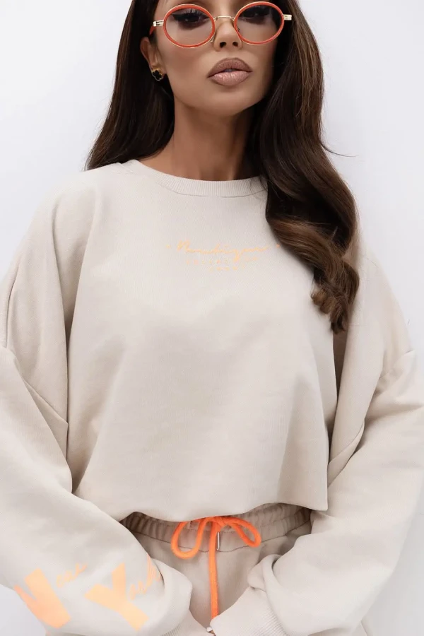 komplet dresowy bluza oversize i szorty beżowy
