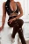 czekoladowy sportowy komplet top z głębokim dekoltem i legginsy modelujące push-up