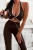 czekoladowy sportowy komplet top z głębokim dekoltem i legginsy modelujące push-up