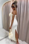 Elegancka sukienka tuba prążkowana z torebką ROSE - cytrynowa 