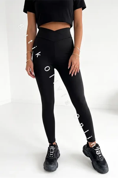 czarne modelujące legginsy z wysokim stanem i pasem na zakładkę