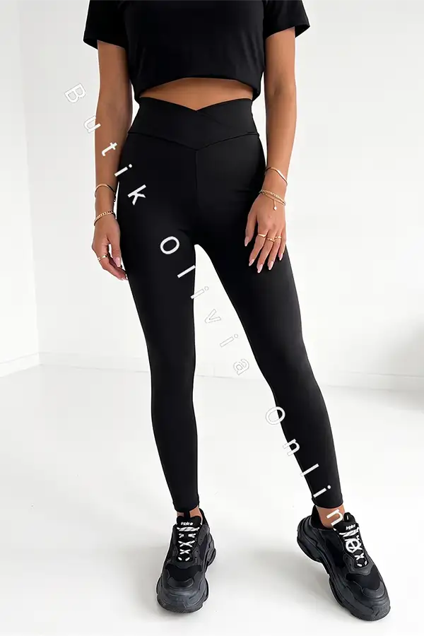 czarne modelujące legginsy z wysokim stanem i pasem na zakładkę