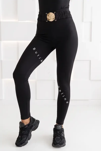 legginsy z paskiem ze złotą klamrą i marszczeniem na pupie