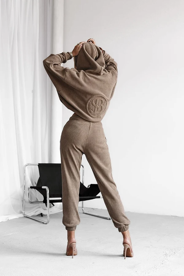 komplet 3-częściowy beżowy bluza oversize top spodnie
