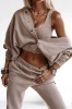 komplet 3-częściowy beżowy bluza oversize top spodnie