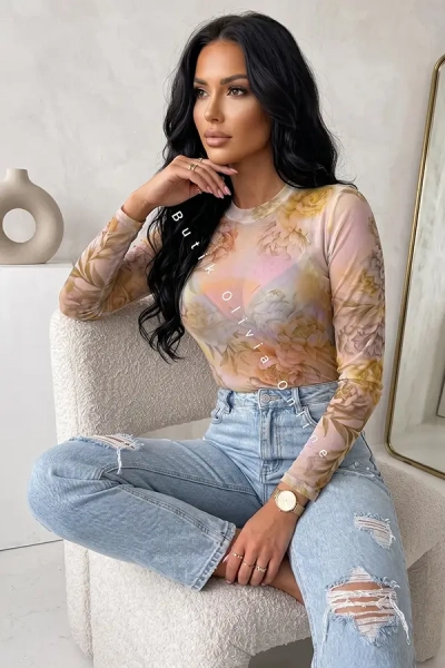 żółte transparentne body siatka w kwiaty