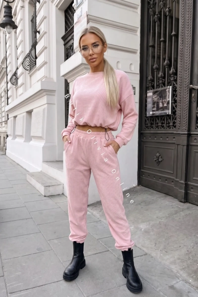 dres sztruksowy bluza bez kaptura spodnie różowy