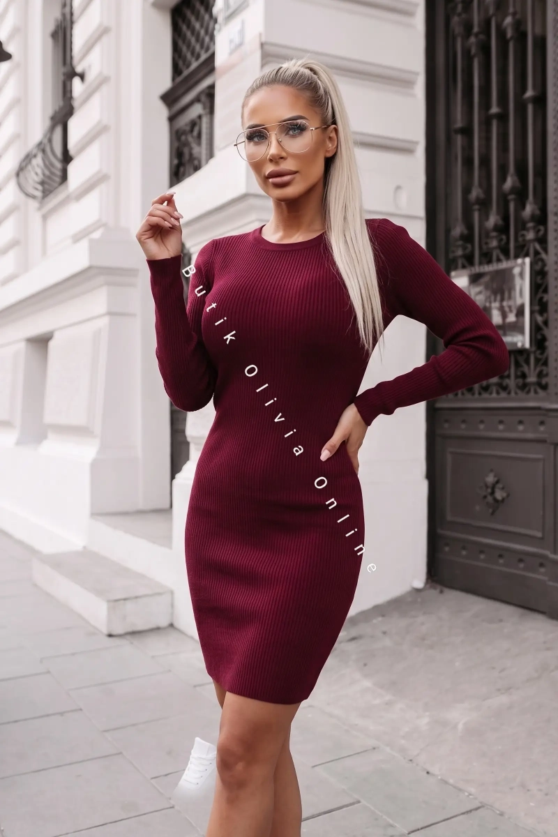 sukienka sweterkowa prążkowana bordowa mini